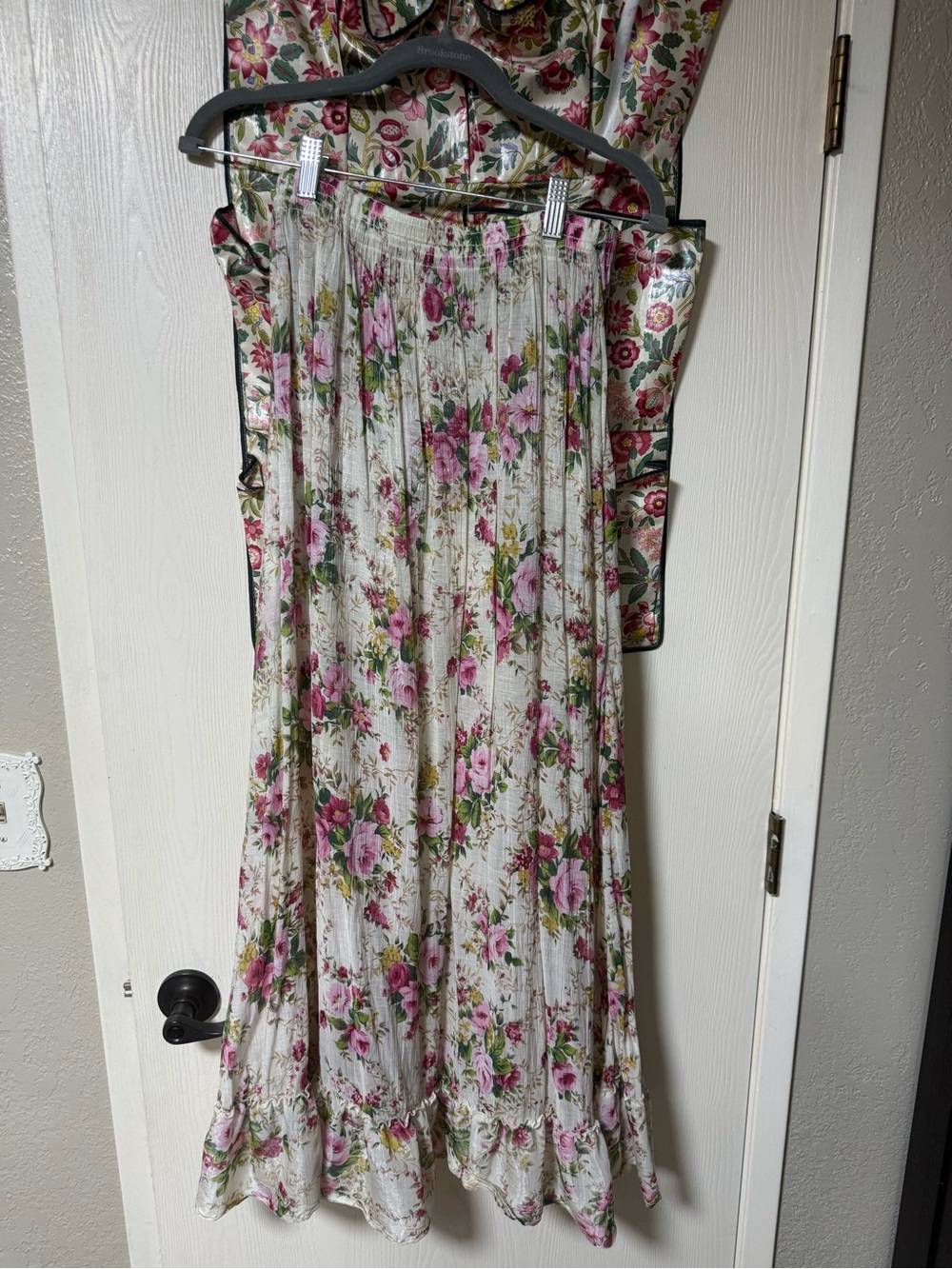 Aratta Cream Maxi Skirt with Pink & Green Floral Print